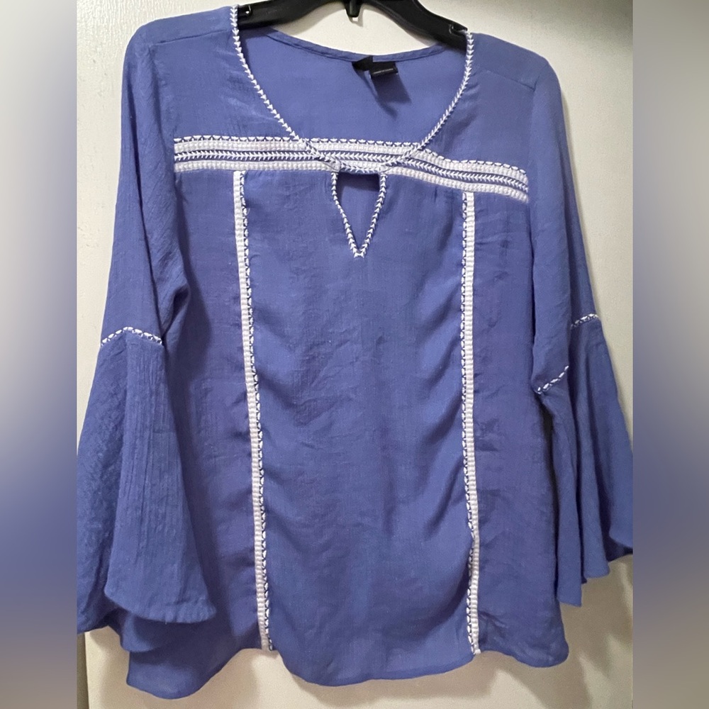 New Directions Blue Boho Style Top PL